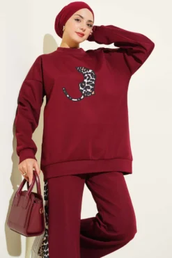 Alternative view of Leopard Print Scuba Two-Piece Set Burgundy