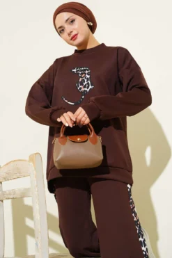 Alternative view of Leopard Print Scuba Two-Piece Set Brown