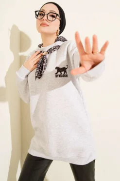 Tunic with Leopard Scarf Grey