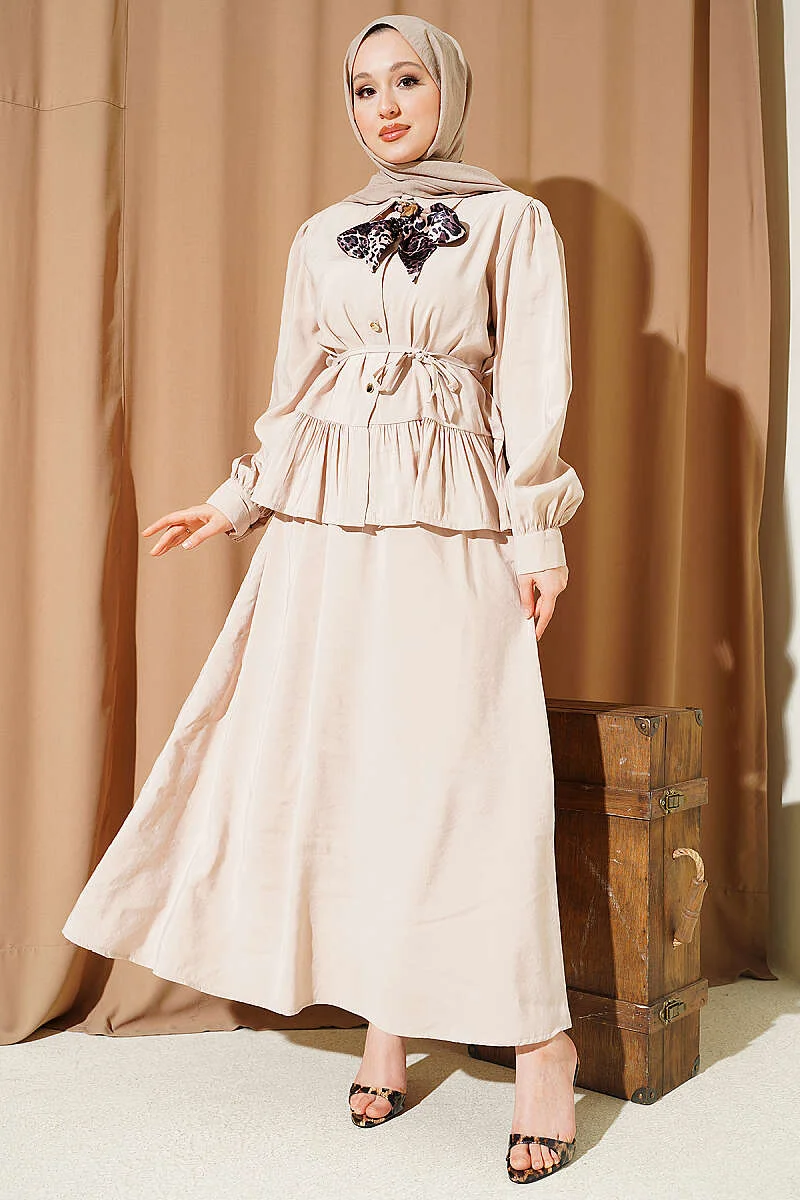 Leopard Scarf Modal Skirt Set Beige - immagine 2