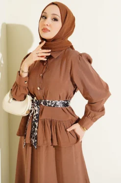 Leopard Scarf Modal Skirt Set all'ingrosso clothing set view 2 - Hicabistan fabbrica Turchia