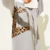 Leopard Trim Zipper Pocket Two-Piece Set Grey Großhandel clothing set view 2 - Hicabistan Türkei Fabrik