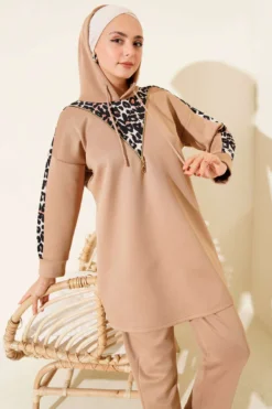 Alternative view of Leopard Trim Hooded Two-Piece Set