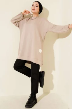 Loyşa Patch Detail Loose Tunic Beige
