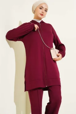 Alternative view of Loysha Basic Hooded Two-Piece Set Burgundy