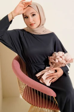 Loyşa Ankle Patch Belted Dress en gros dress - Hicabistan usine Turquie