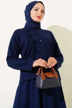 Loyşa Brit Buttoned Skirted Two-Piece Set Navy Blue wholesale clothing set view 2 - Hicabistan Turkey factory