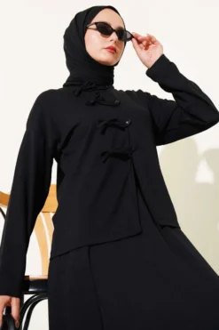 Loyşa Brit Buttoned Skirted Two-Piece Set Black wholesale clothing set view 2 - Hicabistan Turkey factory