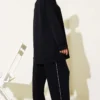 Zipped V Stripe Two-Piece Set Black wholesale clothing set view 3 - Hicabistan Turkey factory