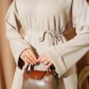 Dress with Belted Sleeves Beige بالجملة dress view 4 - Hicabistan مصنع تركيا