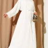 Dress with Arm Patch and Tie Belt White