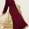 Dress with Arm Patch and Tie Belt Burgundy