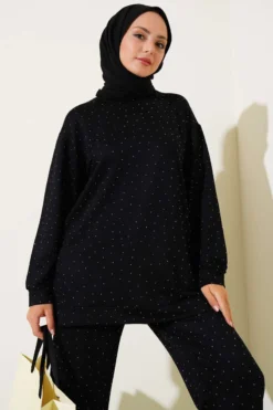 Loyşa Mini Embellished Two-Piece Set Black wholesale clothing set view 2 - Hicabistan Turkey factory