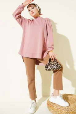 Alternative view of Loyşa Oval Cut Oversize Tunic Powder Pink