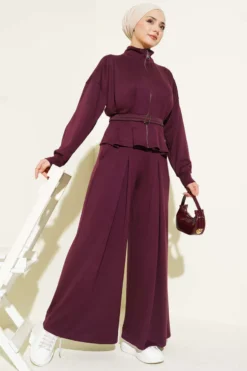 Loysha Pants Detail Two-Piece Set Burgundy