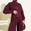 Loysha Pants Detail Two-Piece Set Burgundy al por mayor clothing set view 2 - Hicabistan fábrica Turquía