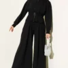 Loysha Pants Detail Two-Piece Set Black wholesale clothing set - Hicabistan Turkey factory