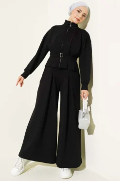 Loysha Pants Detail Two-Piece Set Black