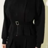 Loysha Pants Detail Two-Piece Set Black al por mayor clothing set view 4 - Hicabistan fábrica Turquía