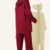 Loysha Glitter Detailed Hooded Two-Piece Set Burgundy al por mayor clothing set view 3 - Hicabistan fábrica Turquía
