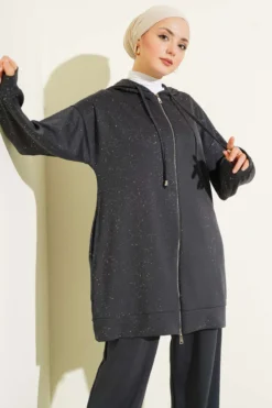 Alternative view of Loysha Glitter Detailed Hooded Two-Piece Set