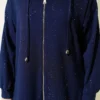 Loysha Glitter Detailed Hooded Two-Piece Set Navy Blue groothandel clothing set view 4 - Hicabistan Turkije fabriek