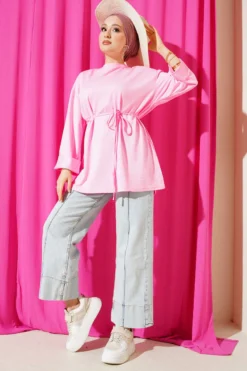 Alternative view of Side-Slit Belted Tunic Pink