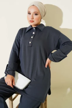 Loyşa Half Button Tunic Two-Piece Set wholesale clothing set view 2 - Hicabistan Turkey factory