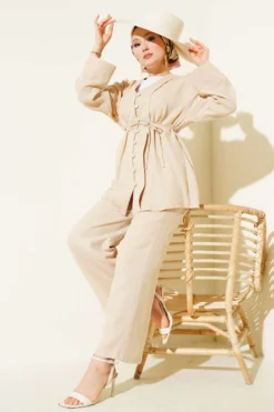 Muslin Buttoned Cover Set Beige