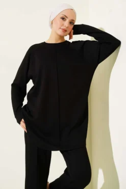 Layered Detail Cloak Two-Piece Set Black wholesale clothing set view 2 - Hicabistan Turkey factory