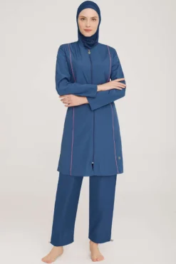 Alternative view of Metal Detailed Zippered Modest Swimsuit Light Navy