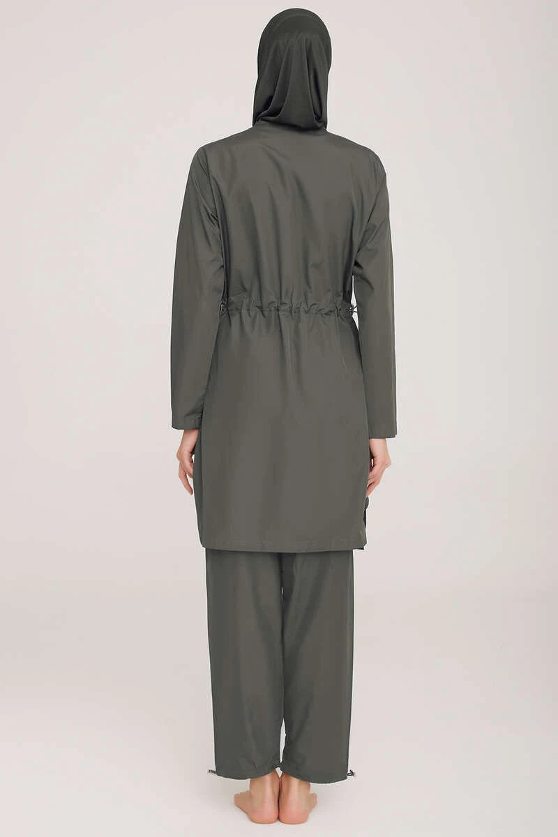 Metal Detailed Zippered Modest Swimsuit Anthracite - الصورة 3