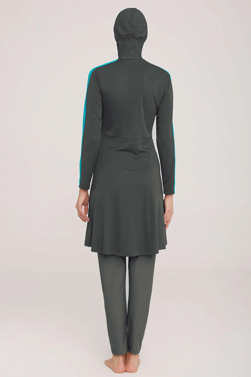Metal Detailed Lycra Modest Swimsuit Anthracite - الصورة 3