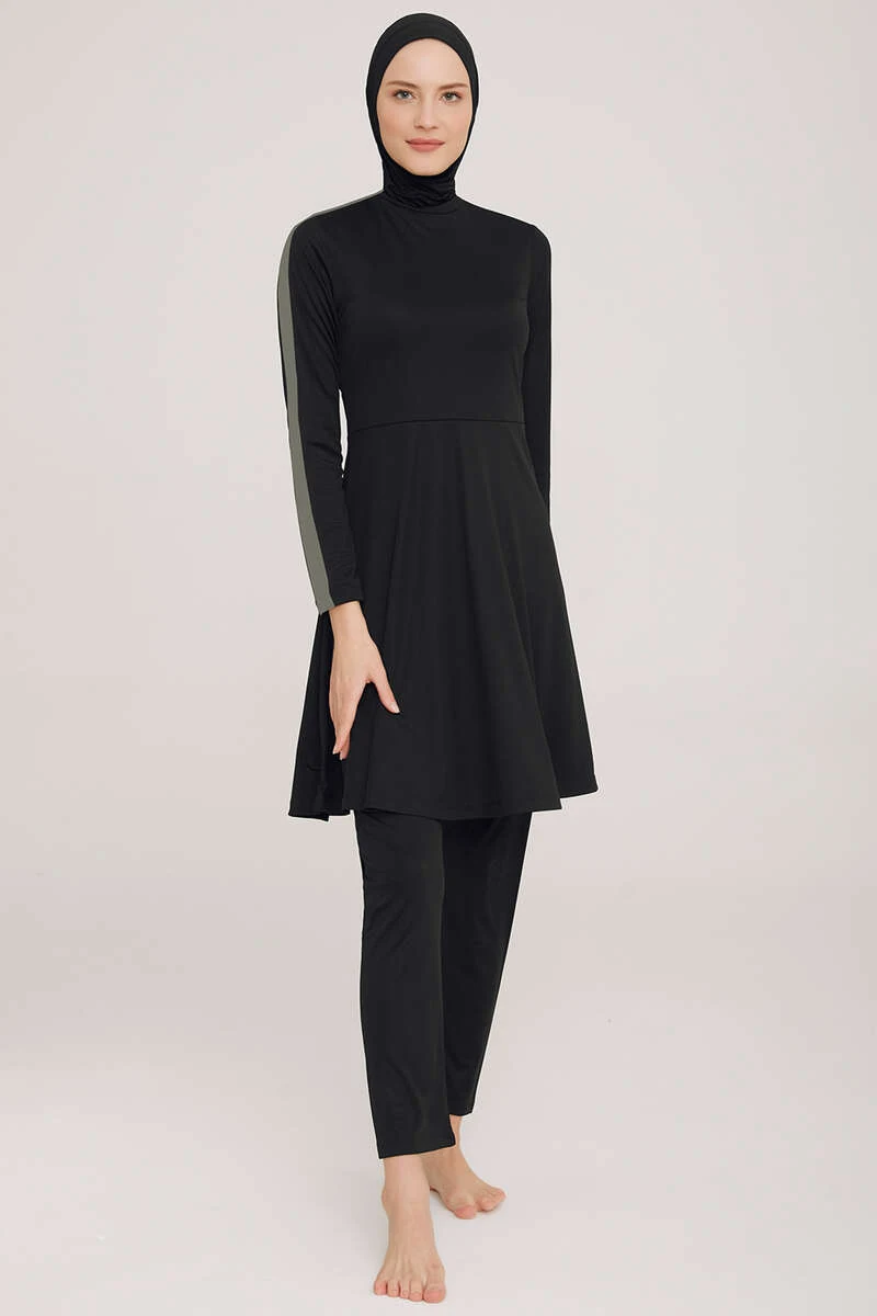 Metal Detailed Lycra Modest Swimsuit Black