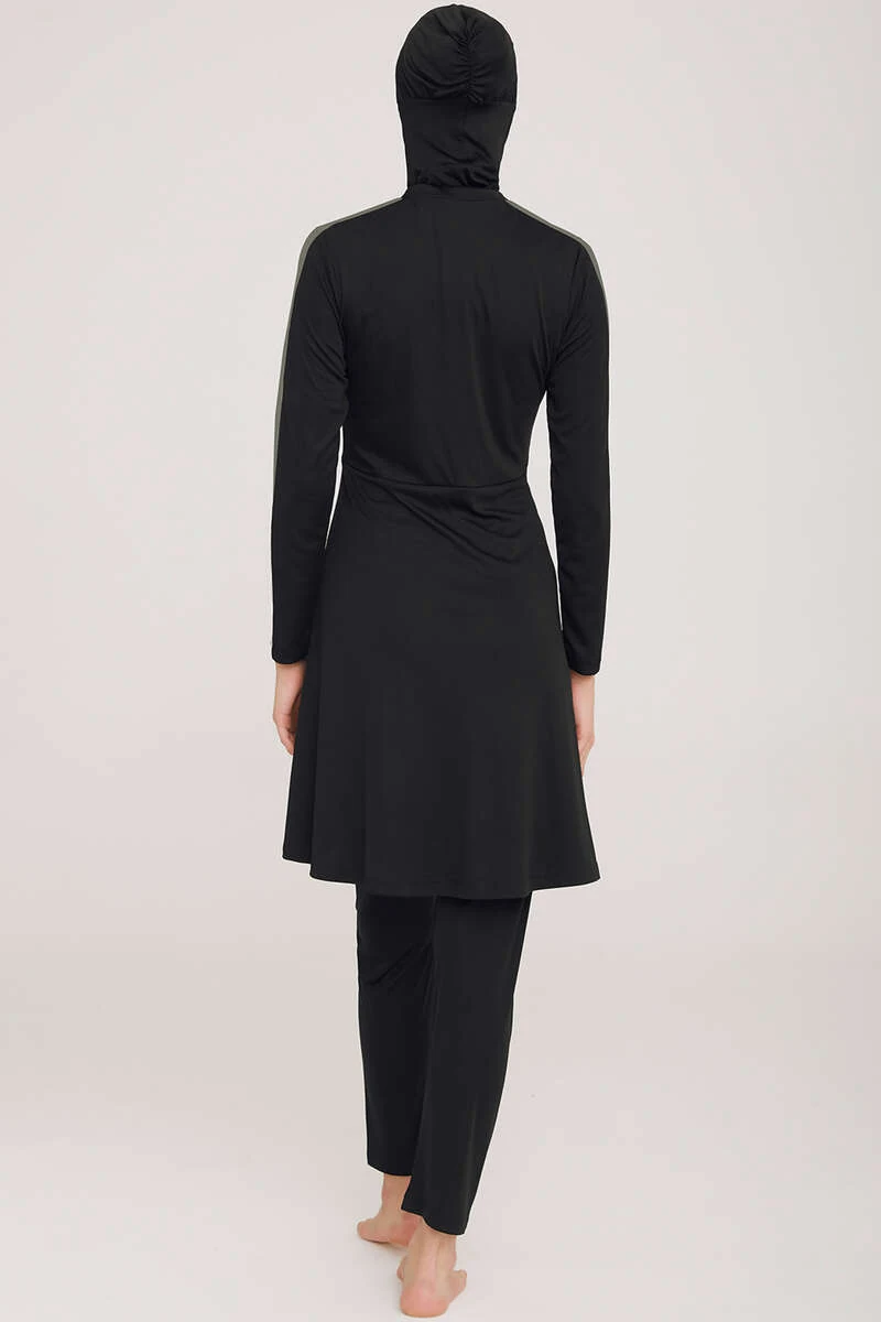 Metal Detailed Lycra Modest Swimsuit Black - Image 3