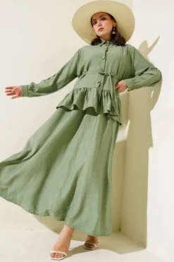 Metal Button Ruffled Skirt Two-Piece Set