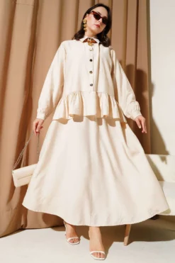 Alternative view of Metal Button Ruffled Skirt Two-Piece Set Beige