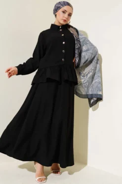 Alternative view of Metal Button Ruffled Skirt Two-Piece Set Black
