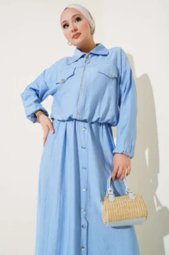 Alternative view of Metal Button Dress Set Baby Blue