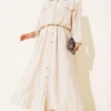 Metal Button Dress Set Beige wholesale clothing set - Hicabistan Turkey factory