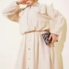 Metal Button Dress Set Beige wholesale clothing set view 2 - Hicabistan Turkey factory