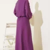 Metal Button Dress Set Purple groothandel clothing set view 3 - Hicabistan Turkije fabriek