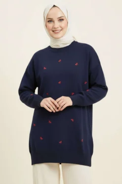 Mini Bow Knit Tunic Navy Blue
