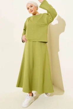 Mini Stone-Embellished Blouse and Skirt Set Green