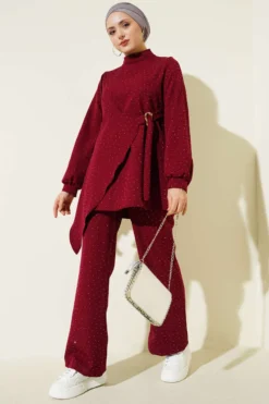 Mini Stone-Embellished Two-Piece Set Burgundy