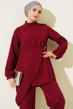 Alternative view of Mini Stone-Embellished Two-Piece Set Burgundy