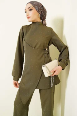 Alternative view of Mini Stone-Embellished Two-Piece Set Khaki