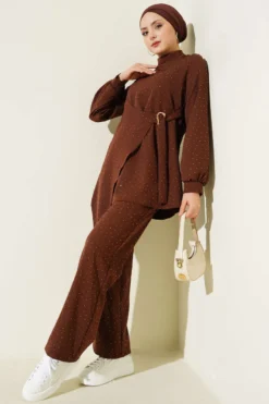 Mini Stone-Embellished Two-Piece Set Brown