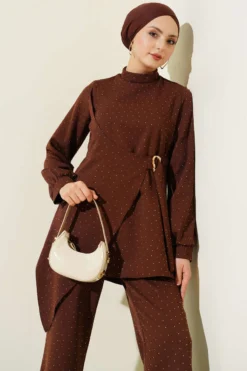 Alternative view of Mini Stone-Embellished Two-Piece Set Brown