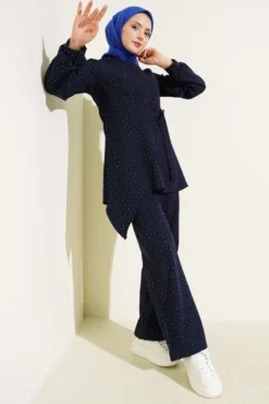 Mini Stone-Embellished Two-Piece Set Navy Blue